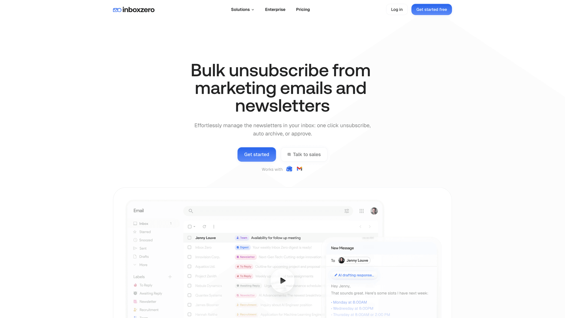 Inbox Zero bulk email unsubscriber feature showing one-click unsubscribe from marketing emails and newsletters to reduce inbox noise